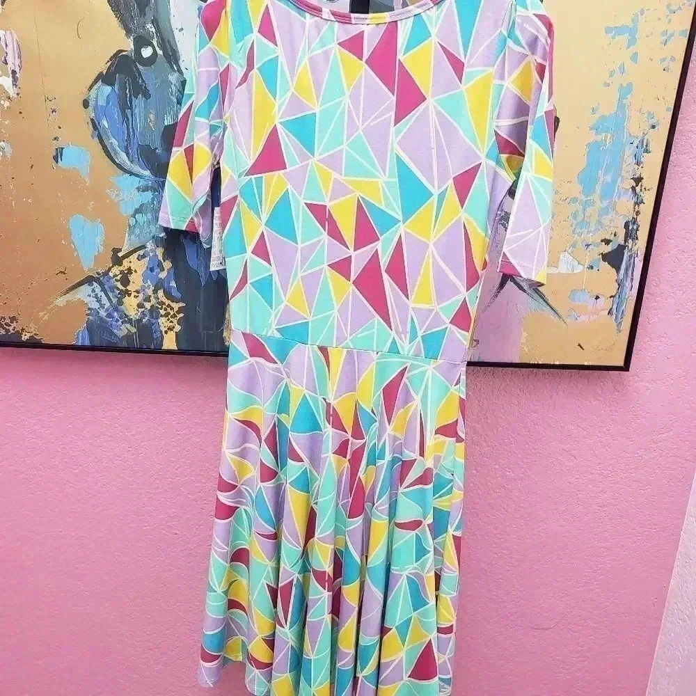 Lularoe Nicole Dress with geometric pattern - Picture 2 of 5